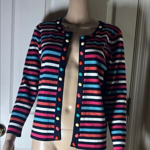 Ruby Rd. Navy Multi-Color Striped Cardigan